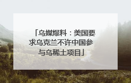 乌媒爆料：美国要求乌克兰不许中国参与乌稀土项目